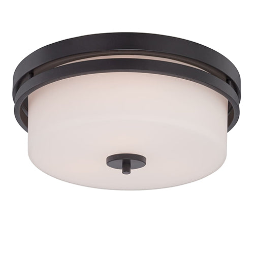 Satco 60-5307, Parallel, 3 Light, Flush Mount Ceiling Light Fixture, 60W, 120V, Medium Base, Etched Opal Glass, Aged Bronze Finish
