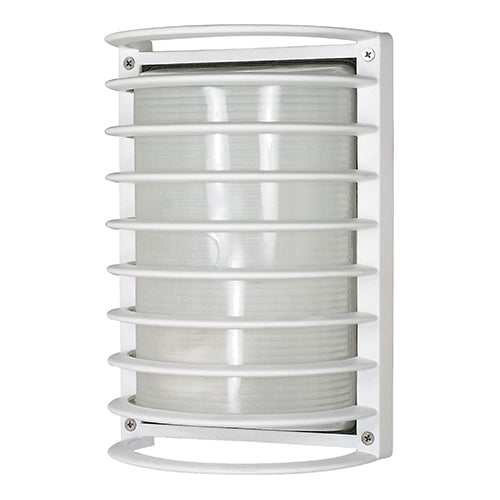 Satco 60-532, 1 Light, 10" Rectangular Die Cast Bulkhead Lighting Fixture, 60W, 120V, Medium Base, Frosted Diffuser Glass, Replaceable Light Source, Semi Gloss White Finish