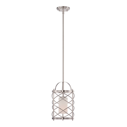 Satco 60-5332, Ginger, 1 Light, Mini Pendant Light Fixture, 100W, 120V, Medium Base, Etched Opal Glass, Brushed Nickel Finish