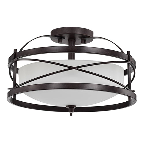 Satco 60-5335, Ginger, 2 Light, Semi-Flush Light Fixture, 100W, 120V, Medium Base, Etched Opal Glass, Old Bronze Finish