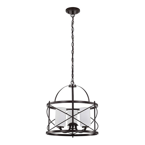 Satco 60-5337, Ginger, 3 Light, Pendant Light Fixture, 100W, 120V, Medium Base, Etched Opal Glass, Old Bronze Finish
