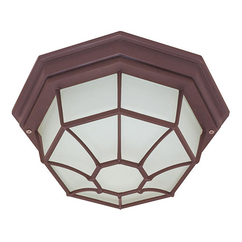 Satco 60-535, 1 Light, 12" Die-Cast Caged Outdoor Ceiling Lighting Fixture, 60W, 120V, Medium Base, Frosted Diffuser Glass, Replaceable Light Source, Old Bronze Finish