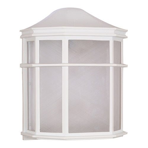 Satco 60-537, 1 Light, 10" Die-Cast Caged Outdoor Wall Lantern Lighting Fixture, 60W, 120V, Medium Base, Linen Acrylic Lens, Replaceable Light Source, White Finish