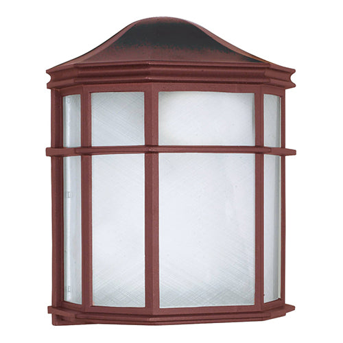 Satco 60-538, 1 Light, 10" Die-Cast Caged Outdoor Wall Lantern Lighting Fixture, 60W, 120V, Medium Base, Linen Acrylic Lens, Replaceable Light Source, Old Bronze Finish