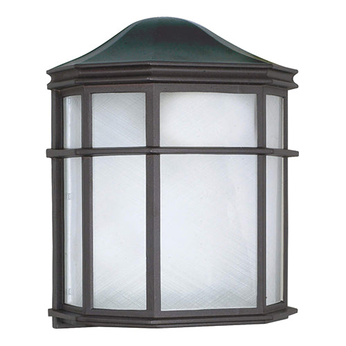 Satco 60-539, 1 Light, 10" Die-Cast Caged Outdoor Wall Lantern Lighting Fixture, 60W, 120V, Medium Base, Linen Acrylic Lens, Replaceable Light Source, Textured Black Finish