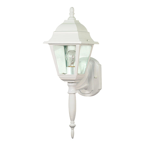 Satco 60-540, Briton, 1 Light, 18" Outdoor Wall Lantern (Long & Short Tail Provided) Lighting Fixture, 60W, 120V, Medium Base, Clear Glass, Replaceable Light Source, White Finish
