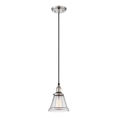 Satco 60-5402, Vintage, 1 Light, Pendant Light Fixture, 100W, 120V, Medium Base, Clear Glass, Polished Nickel Finish