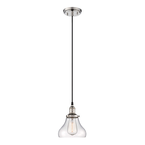 Satco 60-5403, Vintage, 1 Light, Pendant Light Fixture, 100W, 120V, Medium Base, Clear Glass, Polished Nickel Finish
