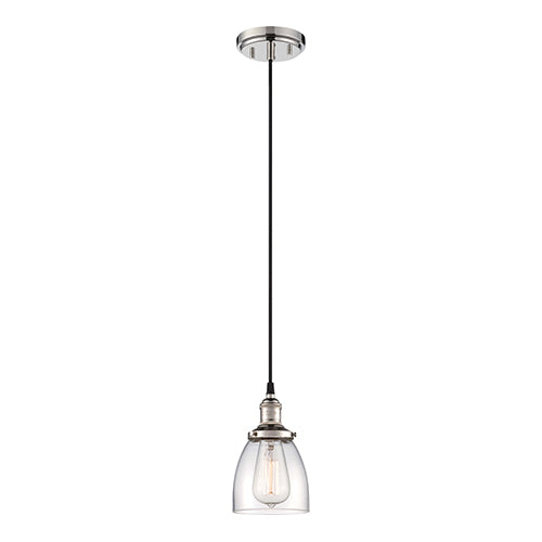 Satco 60-5404, Vintage, 1 Light, Pendant Light Fixture, 100W, 120V, Medium Base, Clear Glass, Polished Nickel Finish