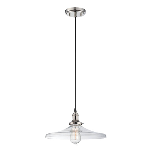 Satco 60-5407, Vintage, 1 Light, Pendant Light Fixture, 100W, 120V, Medium Base, Clear Glass, Polished Nickel Finish