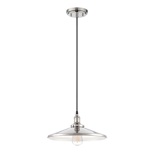 Satco 60-5409, Vintage, 1 Light, Pendant Light Fixture, 100W, 120V, Medium Base, Polished Nickel Finish