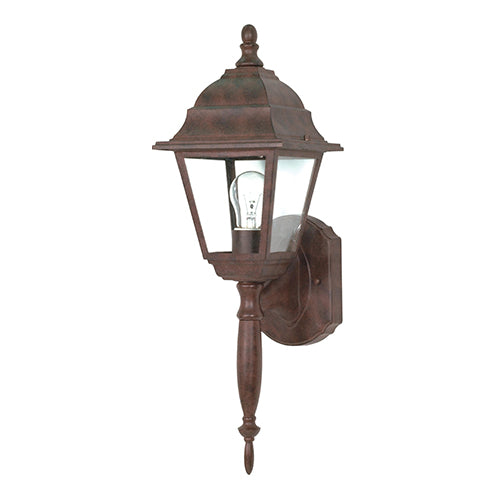Satco 60-541, Briton, 1 Light, 18" Outdoor Wall Lantern (Long & Short Tail Provided) Lighting Fixture, 60W, 120V, Medium Base, Clear Glass, Replaceable Light Source, Old Bronze Finish