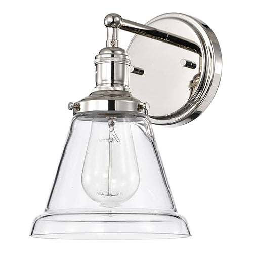 Satco 60-5412, Vintage, 1 Light, Wall Sconce Lighting Fixture, 100W, 120V, Medium Base, Clear Glass, Polished Nickel Finish