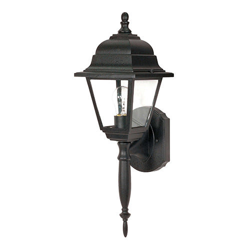Satco 60-542, Briton, 1 Light, 18" Outdoor Wall Lantern (Long & Short Tail Provided) Lighting Fixture, 60W, 120V, Medium Base, Clear Glass, Replaceable Light Source, Textured Black Finish