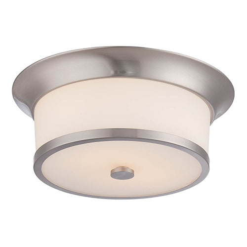 Satco 60-5460, Mobili, 2 Light, Flush Mount Light Fixture, 60W, 120V, Medium Base, Satin White Glass, Brushed Nickel Finish