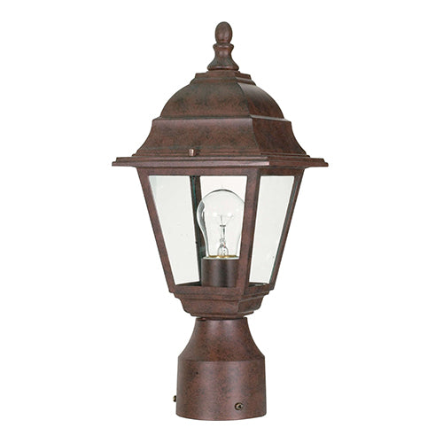 Satco 60-547, Briton, 1 Light, 14" Outdoor Post Lantern Lighting Fixture, 60W, 120V, Medium Base, Clear Glass, Replaceable Light Source, Old Bronze Finish