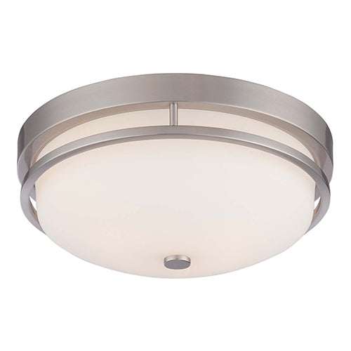 Satco 60-5486, Neval, 2 Light, Flush Mount Light Fixture, 60W, 120V, Medium Base, Satin White Glass, Brushed Nickel Finish