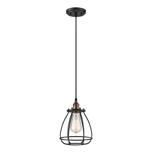Satco 60-5501, Vintage, 1 Light, Caged Pendant Light Fixture, 100W, 120V, Medium Base, Rustic Bronze Finish