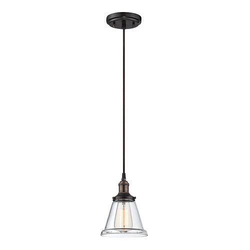 Satco 60-5502, Vintage, 1 Light, Pendant Light Fixture, 100W, 120V, Medium Base, Clear Glass, Rustic Bronze Finish
