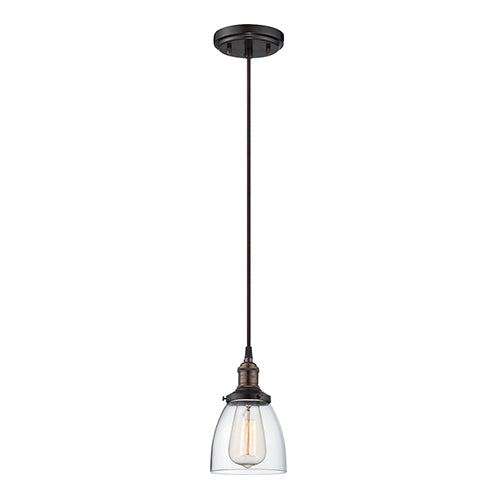 Satco 60-5504, Vintage, 1 Light, Pendant Light Fixture, 100W, 120V, Medium Base, Clear Glass, Rustic Bronze Finish