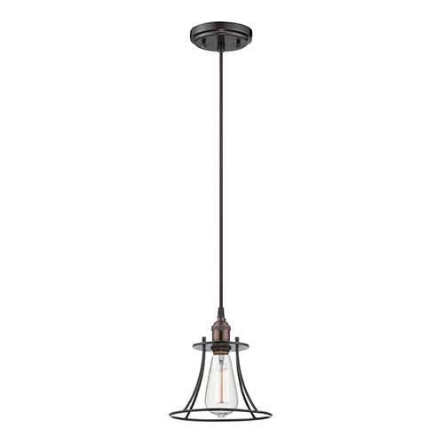 Satco 60-5511, Vintage, 1 Light, Caged Pendant Light Fixture, 100W, 120V, Medium Base, Rustic Bronze Finish