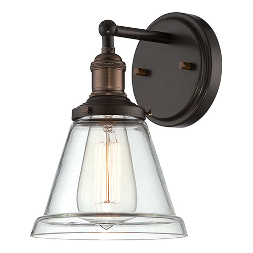 Satco 60-5512, Vintage, 1 Light, Wall Sconce Lighting Fixture, 100W, 120V, Medium Base, Clear Glass, Rustic Bronze Finish