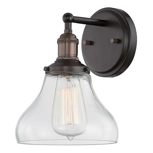 Satco 60-5513, Vintage, 1 Light, Wall Sconce Lighting Fixture, 100W, 120V, Medium Base, Clear Glass, Rustic Bronze Finish