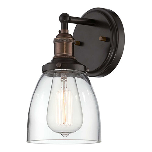 Satco 60-5514, Vintage, 1 Light, Wall Sconce Lighting Fixture, 100W, 120V, Medium Base, Clear Glass, Rustic Bronze Finish