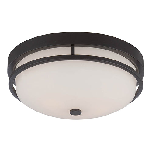 Satco 60-5586, Neval, 2 Light, Flush Mount Light Fixture, 60W, 120V, Medium Base, Satin White Glass, Sudbury Bronze Finish