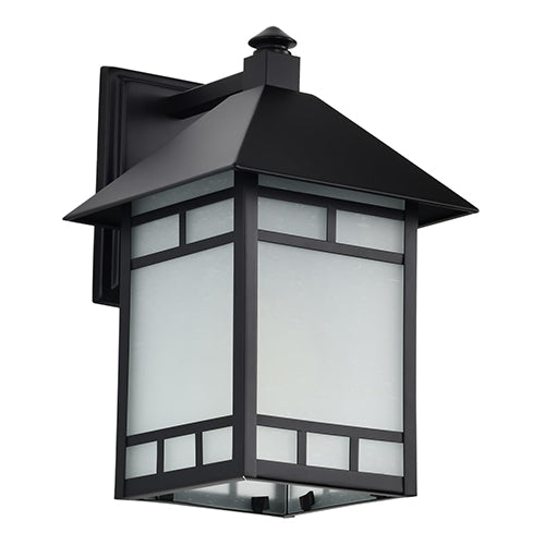 Satco 60-5602, Drexel, 1 Light, 9" Outdoor Wall Lighting Fixture, 100W, 120V, Medium Base, Frosted Seed Glass, Stone Black Finish