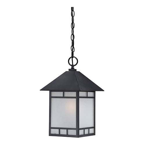 Satco 60-5604, Drexel, 1 Light, Outdoor Hanging Lighting Fixture, 100W, 120V, Medium Base, Frosted Seed Glass, Stone Black Finish