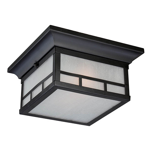 Satco 60-5606, Drexel, 2 Light, Outdoor Flush Lighting Fixture, 60W, 120V, Medium Base, Frosted Seed Glass, Stone Black Finish