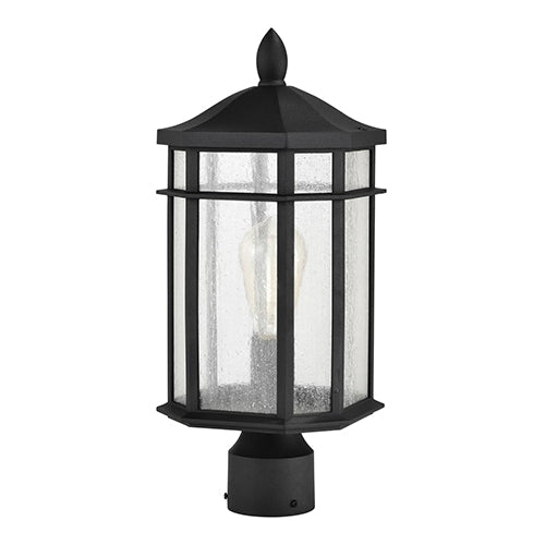Satco 60-5758, Raiden, 1 Light, 18" Outdoor Post Lighting Fixture, 100W, 120V, Medium Base, Clear Seed Glass, Matte Black Finish