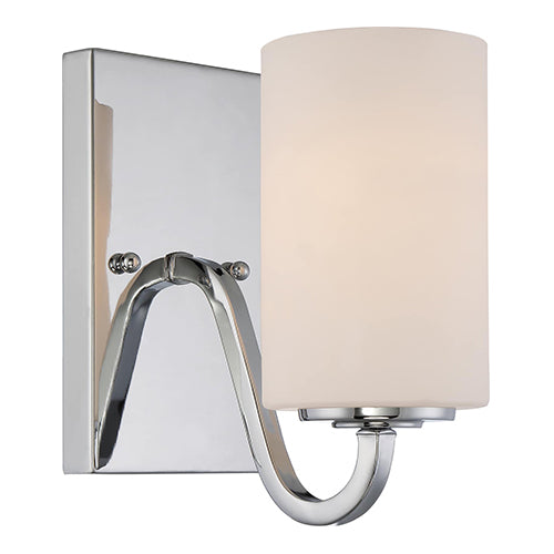 Satco 60-5801, Willow, 1 Light, Vanity Light Fixture, 100W, 120V, Medium Base, White Glass, Polished Nickel Finish