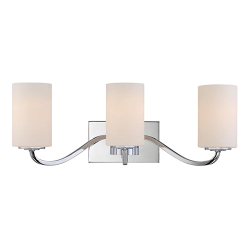 Satco 60-5803, Willow, 3 Light, Vanity Light Fixture, 100W, 120V, Medium Base, White Glass, Polished Nickel Finish