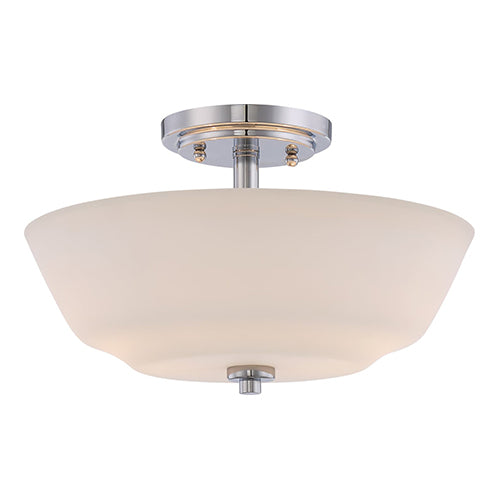 Satco 60-5806, Willow, 2 Light, Semi-Flush Light Fixture, 60W, 120V, Medium Base, White Glass, Polished Nickel Finish