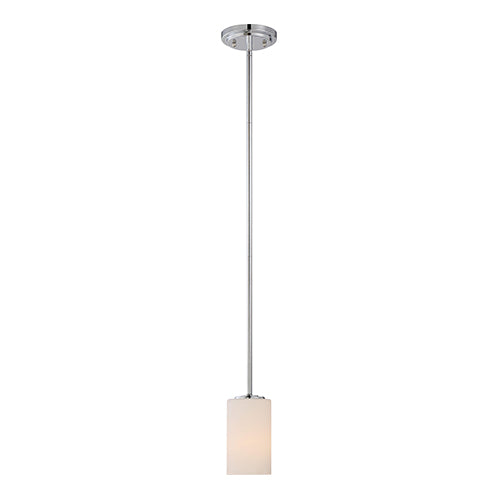 Satco 60-5808, Willow, 1 Light, Mini Pendant Light Fixture, 100W, 120V, Medium Base, White Glass, Polished Nickel Finish