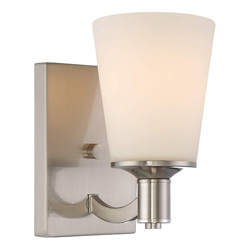 Satco 60-5821, Laguna, 1 Light, Vanity Light Fixture, 100W, 120V, Medium Base, White Glass, Brushed Nickel Finish