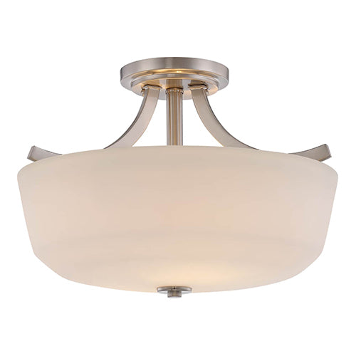 Satco 60-5826, Laguna, 2 Light, Semi-Flush Light Fixture, 60W, 120V, Medium Base, White Glass, Brushed Nickel Finish