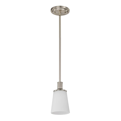 Satco 60-5828, Laguna, 1 Light, Mini Pendant Light Fixture, 100W, 120V, Medium Base, White Glass, Brushed Nickel Finish