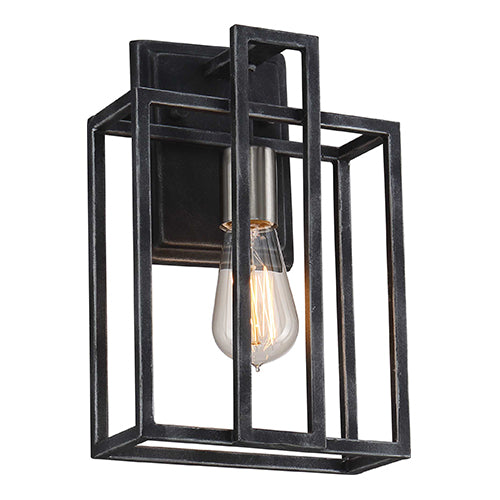 Satco 60-5856, Lake, 1 Light, Wall Sconce Lighting Fixture, 60W, 120V, Medium Base, Iron Black with Brushed Nickel Accents Finish