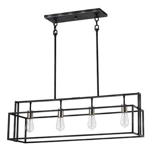 Satco 60-5859, Lake, 4 Light, Island Pendant Lighting Fixture, 60W, 120V, Medium Base, Iron Black with Brushed Nickel Accents Finish