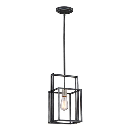 Satco 60-5860, Lake, 1 Light, Mini Pendant Lighting Fixture, 60W, 120V, Medium Base, Iron Black with Brushed Nickel Accents Finish