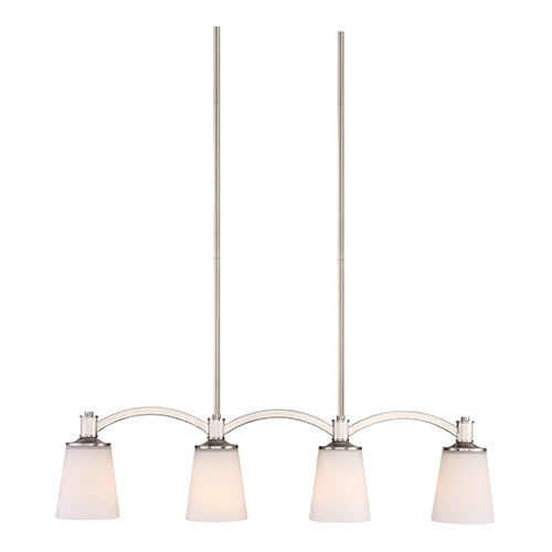 Satco 60-5875, Laguna, 4 Light, Island Pendant Lighting Fixture, 60W, 120V, Medium Base, White Glass, Brushed Nickel Finish