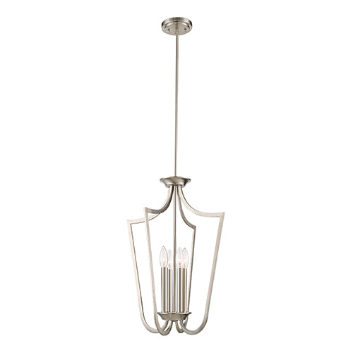 Satco 60-5876, Laguna, 4 Light,  Caged Pendant Lighting Fixture, 60W, 120V, Candelabra Base, Brushed Nickel Finish