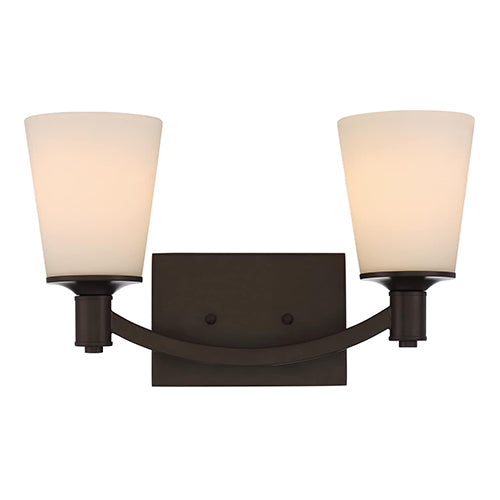 Satco 60-5922, Laguna, 2 Light, Vanity Light Fixture, 100W, 120V, Medium Base, White Glass, Forest Bronze Finish