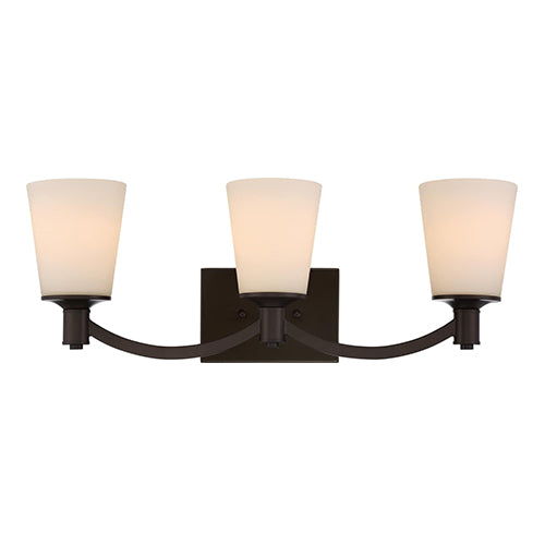 Satco 60-5923, Laguna, 3 Light, Vanity Light Fixture, 100W, 120V, Medium Base, White Glass, Forest Bronze Finish