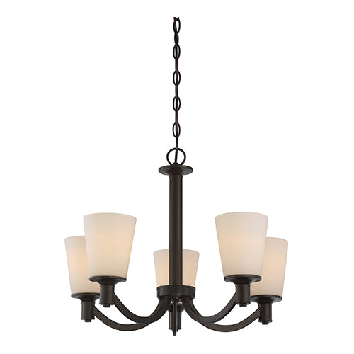 Satco 60-5925, Laguna, 5 Light, Hanging Light Fixture, 100W, 120V, Medium Base, White Glass, Forest Bronze Finish