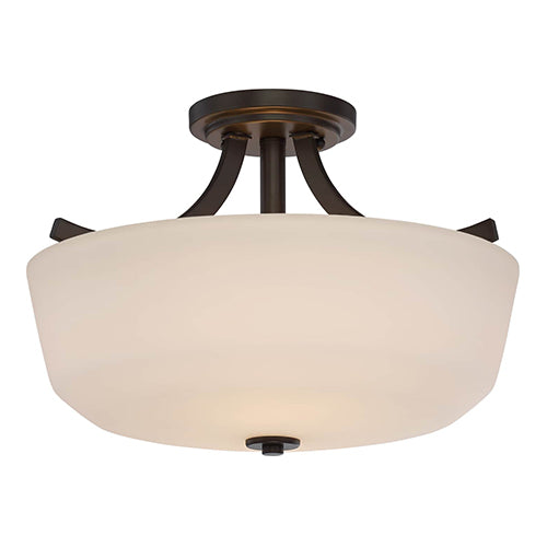 Satco 60-5926, Laguna, 2 Light, Semi-Flush Light Fixture, 60W, 120V, Medium Base, White Glass, Forest Bronze Finish