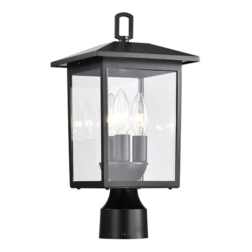 Satco 60-5932, Jamesport, 3 Light, 15" Collection Outdoor Post Lighting Fixture, 100W, 120V, Candelabra Base, Clear Glass, Matte Black Finish